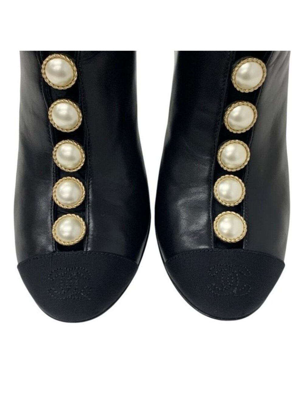 Chanel Boots Short Shoes Leather Fabric Black Coco Mark Pearl - Picture 9 of 10